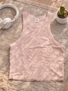 Aritzia Sunday Best Ribbed Tank Top Modal Fitted Crop Pink Size L
